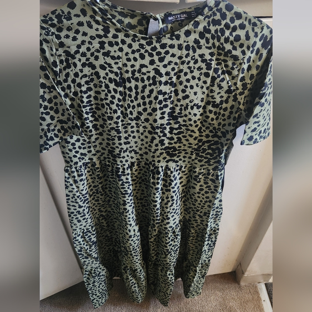 Nasty Gal Olive Green & Black Leopard Print Midi Dress